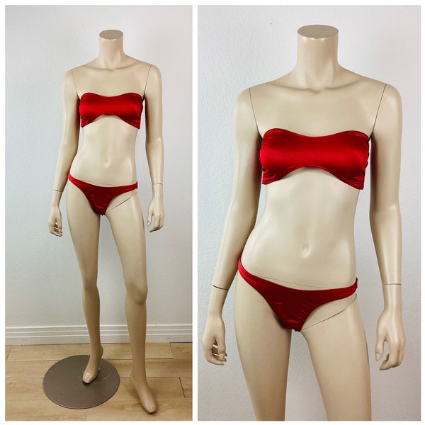 Vintage 1980s / 1990s NORMA KAMALI Red Skimpy Strapless Bikini / Bathing Suit