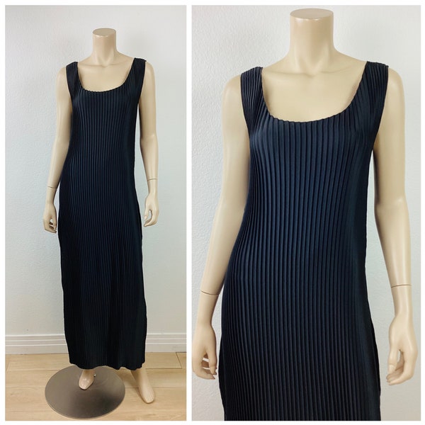 Vintage MASHIAH PLISSE PLEATED Black Micro Pleated Tank Dress