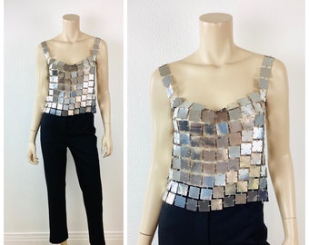 Vintage PACO RABANNE Silver Mesh / Space Curtain Disco Ball Tank Top