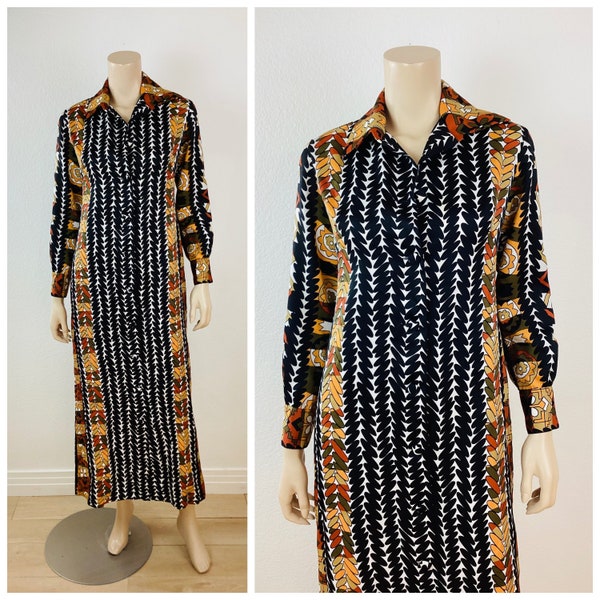 Vintage 1970s LANVIN GEOMETRIC Print Button Down Maxi Dress