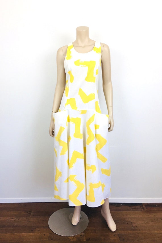 Vintage 1980s AVANT GARDE Yellow & White NOVELTY … - image 2