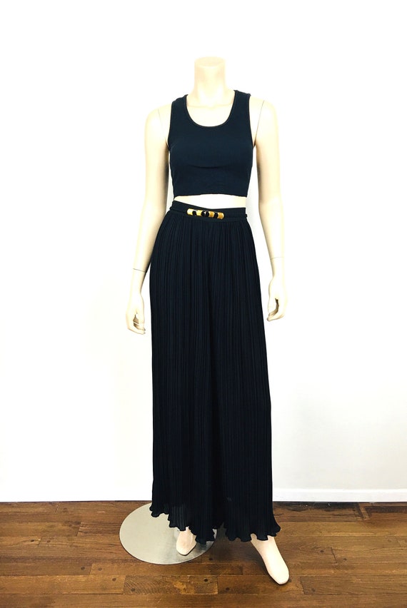 Vintage 1980s Black SUPER PLEATED PALAZZO Wide Le… - image 3