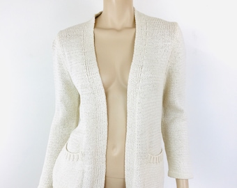 Vintage 1970s HALSTON WHITE COTTON Woven Cardigan Sweater