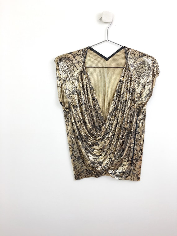80s Vintage WHITING & DAVIS Gold and Black Floral
