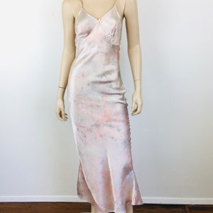 Vintage 1930s BIAS CUT Tie Dye Effect Satin CHARMEUSE Nightgown / Slip Dress / Boho Wedding Dress