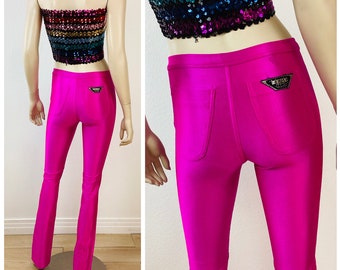 Vintage 1970s ELECTRIC Hot BARBIE PINK Stretchy Spandex Bojeangles Skin Ease Disco Pants X S / Le Gambi Style