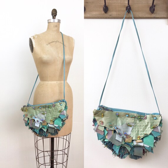 Vintage 1980s MIXED MEDIA Leather Beads and Yarn P