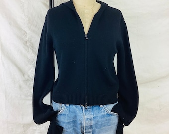 YOHJI YAMAMOTO Black HOODIE Cardigan Sweater with Mittens