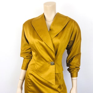 Vintage 1980s ASYMMETRICAL Dark GOLD Batwing Sleeve / High Waisted Skirt Dress Suit image 4