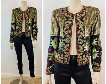 Vintage 1980s SEQUIN BEADED Fall Hues Cropped Jacket