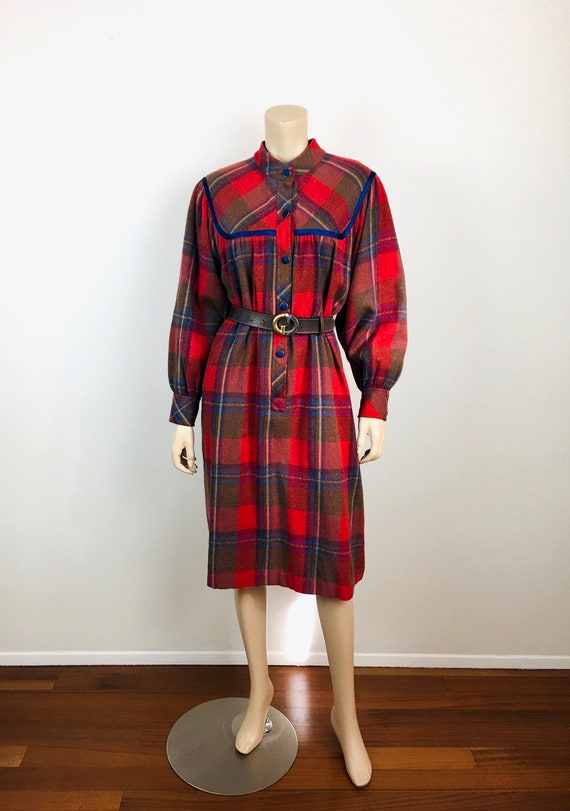 Vintage 1980s RED TARTAN PLAID Cottage Core Dress - image 2