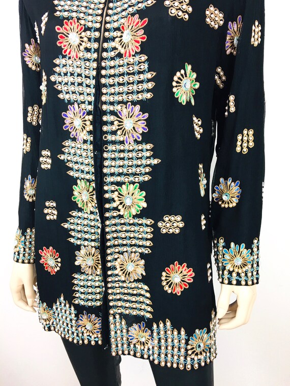 Vintage 1980s EMBROIDERED & PEARL BEADED Silk Jac… - image 5