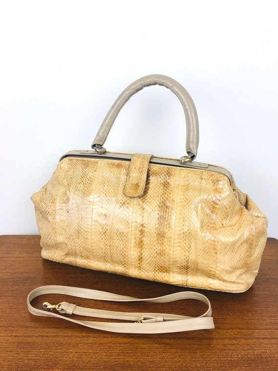 Vintage 1980s BIG Honey SNAKESKIN DOCTOR Shoulder Bag / Purse