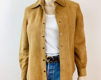 Vintage 1970s NATURAL SUEDE Snap Front Shirt Jacket