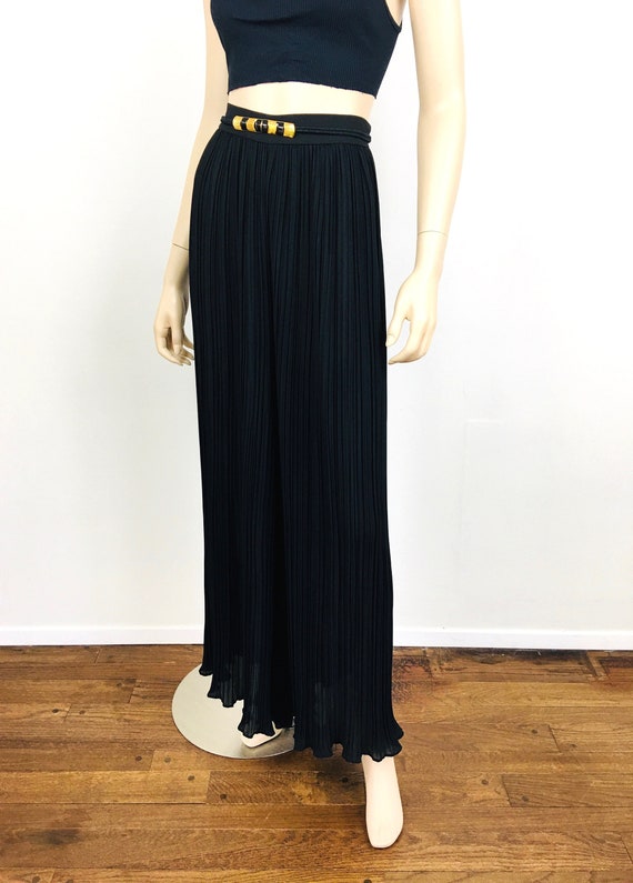 Vintage 1980s Black SUPER PLEATED PALAZZO Wide Le… - image 6