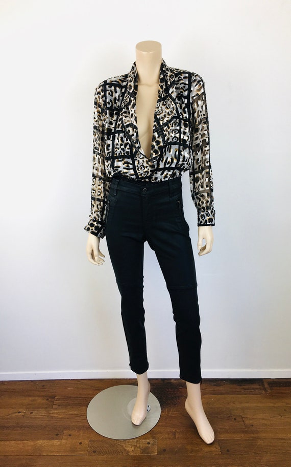 Vintage 1990s BLACK & GOLD Sheer LEOPARD Print Me… - image 3