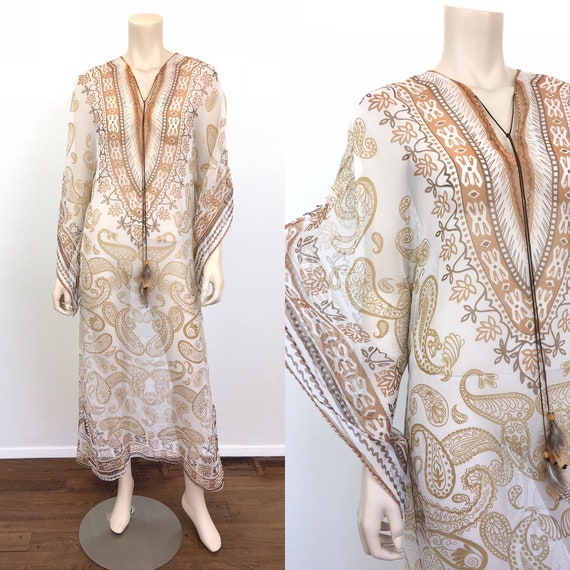 80s Vintage SHEER PAISLEY Print KIMONO / Bell Sle… - image 1