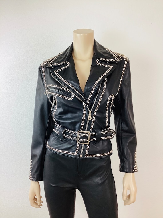 Vintage 1980s STUDDED NORTH BEACH Black Leather Snake Vintage 1980s STUDDED NORTH BEACH Black Leather Snake