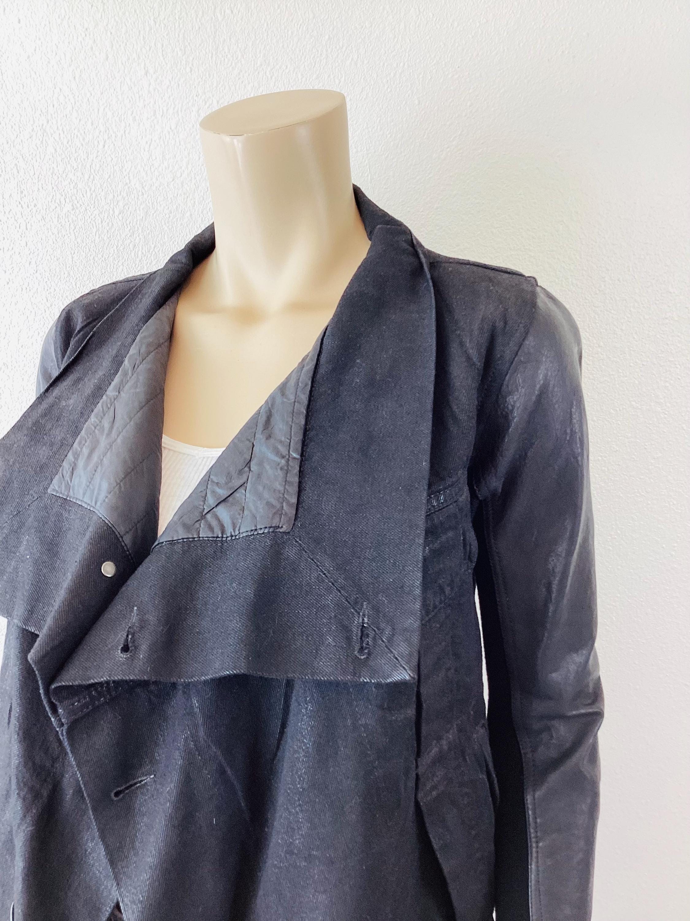RICK OWENS Black DRKSHDW Coated Denim & Leather Sleeve Jacket 