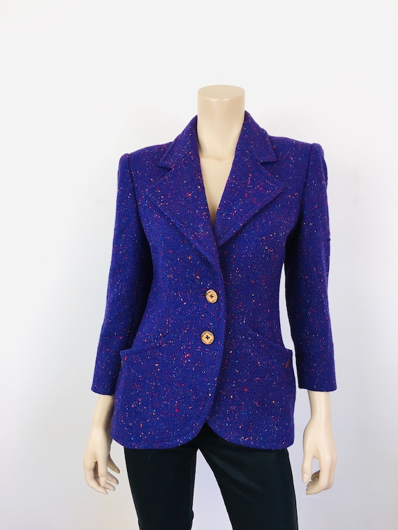 Guy Laroche, Vintage 1980s GUY LAROCHE FLECKED Wool Purple Blazer Jacket