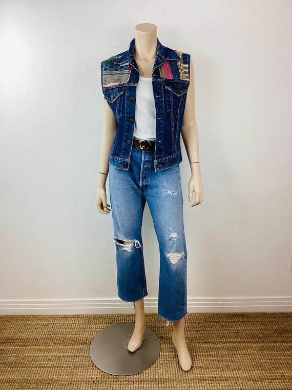 Vintage LEVIS Big E PATCHWORK QUILT Denim Jacket … - image 3