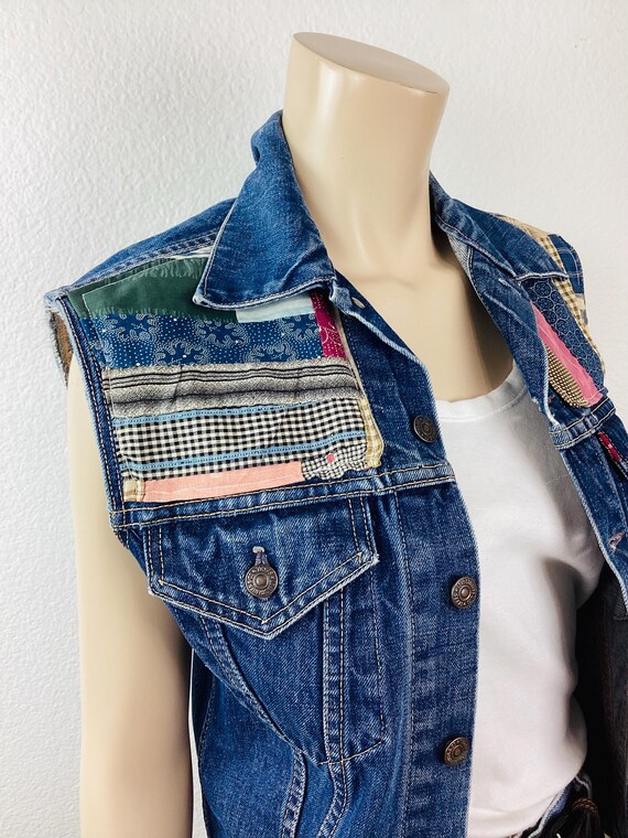 Vintage LEVIS Big E PATCHWORK QUILT Denim Jacket … - image 6