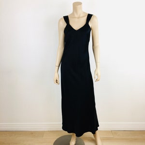Vintage 1990s 1930s Style BIAS CUT Black SILK Charmeuse Ruffled Slip Dress