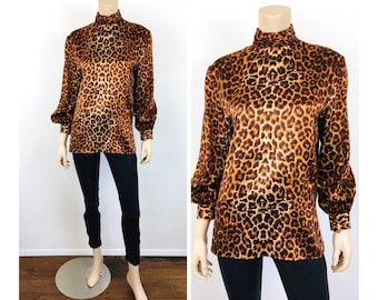 Vintage 1970s LEOPARD PRINT Lillie Rubin SATIN Blouse