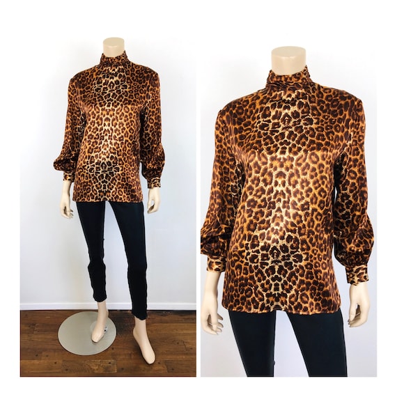 Vintage 1970s LEOPARD PRINT Lillie Rubin SATIN Blouse - Gem