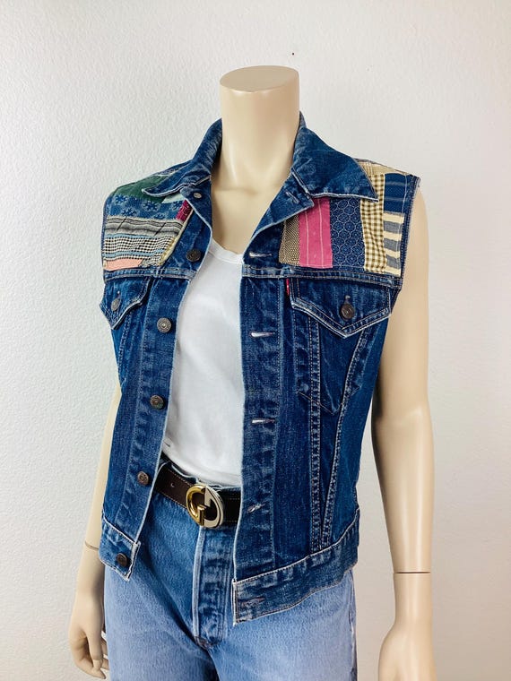 Vintage LEVIS Big E PATCHWORK QUILT Denim Jacket … - image 1