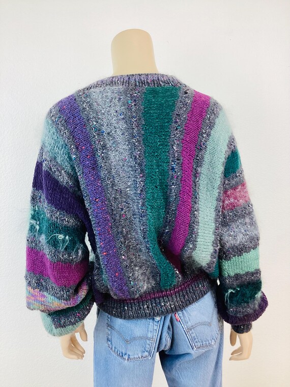 1980s Vintage FUZZY MOHAIR Hand Knit CARDIGAN Sweater / Abalone  