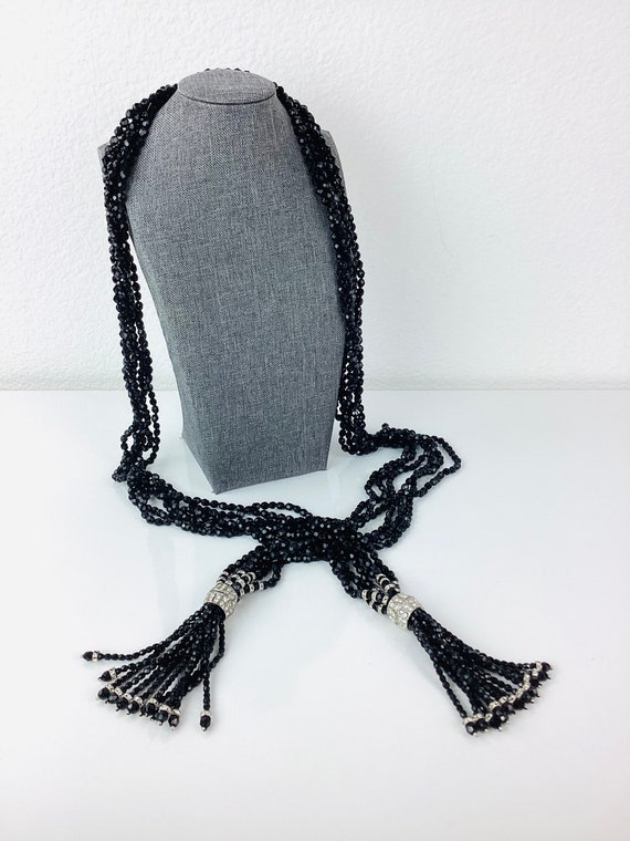 VINTAGE BLACK ROPE Rhinestone Necklace Belt Tassel Statement 80s 70s Retro Disco Vintage Disco Belt - Etsy main image 4