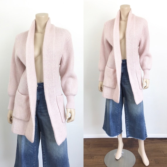 1980s Vintage PALE PINK RIBBED Long Sweater Coat