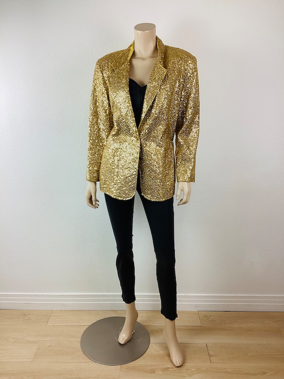 Vintage 1980s GOLD SEQUIN BEADED Boyfriend Jacket - image 5