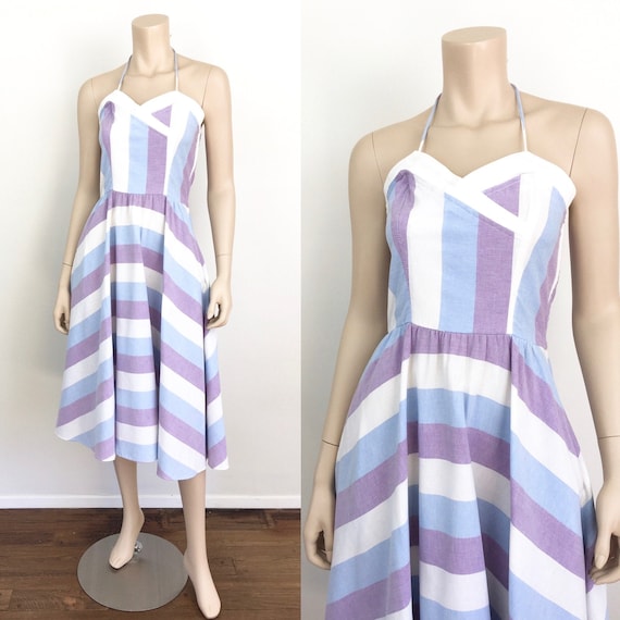 Vintage 1980s STRAPLESS 50s Style STRIPED HALTER D
