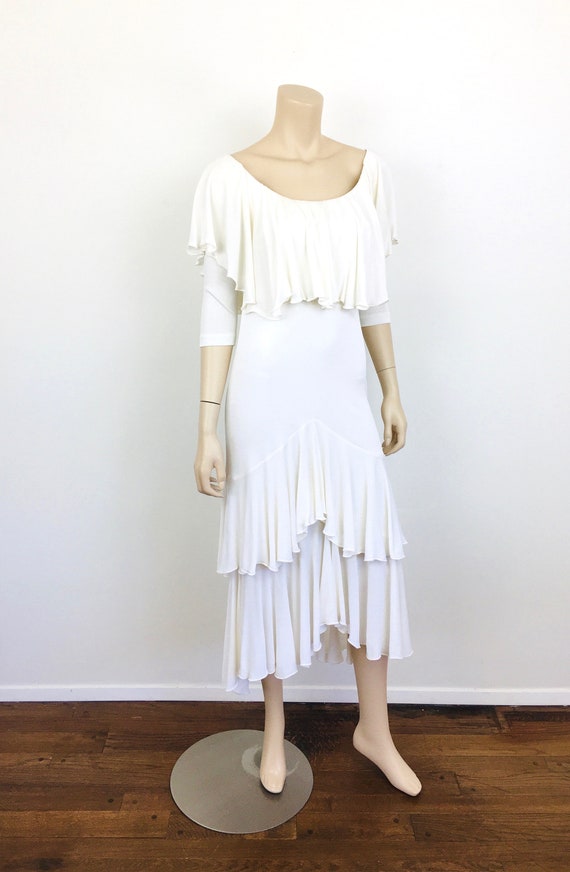 Vintage 1970s HOLLYS HARP White RUFFLED Jersey On… - image 7