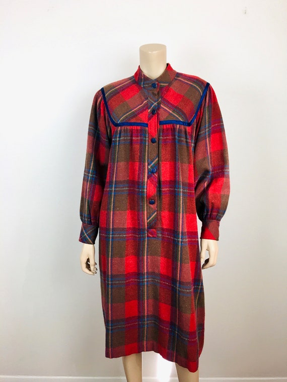 Vintage 1980s RED TARTAN PLAID Cottage Core Dress - image 5