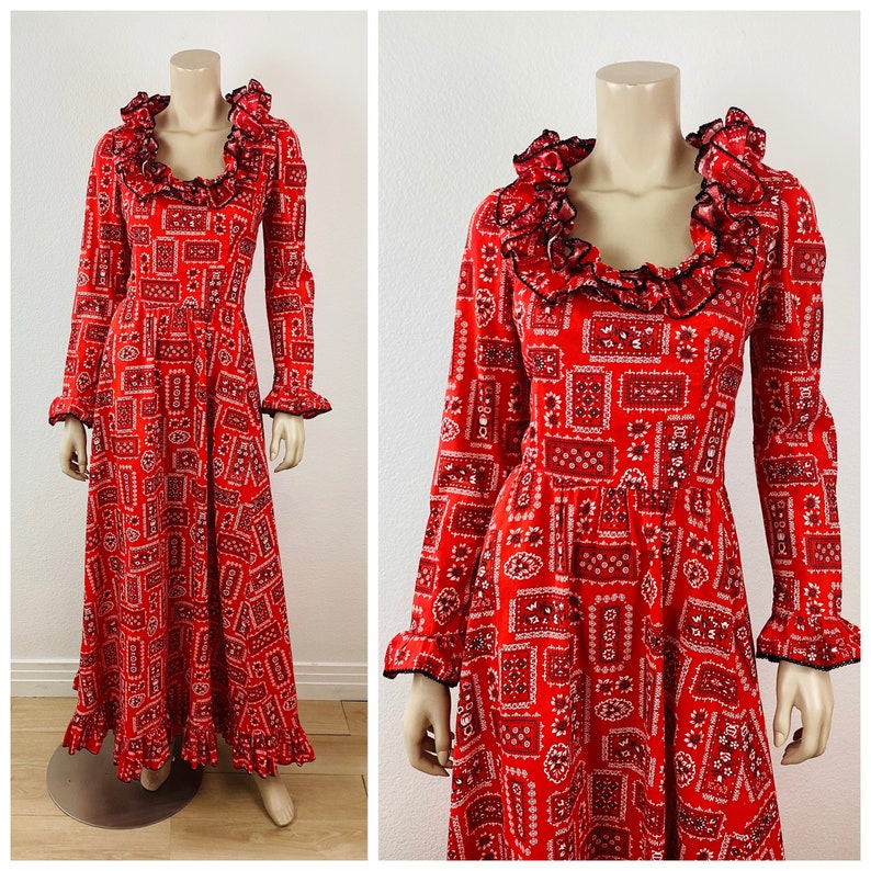 1970s Red Chiffon Victor Costa Maxi