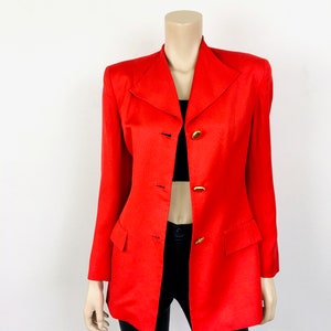 Vintage 1980s CHRISTIAN DIOR Bright Red Matte Gold Button Jacket