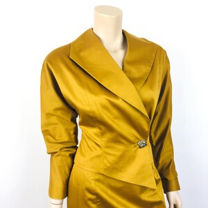 Vintage 1980s ASYMMETRICAL Dark GOLD Batwing Sleeve / High Waisted Skirt Dress Suit image 8