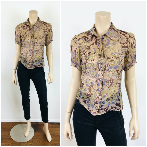 Vintage CHLOE Sheer FLORAL PRINT Cap Sleeve Blouse / Top - Etsy