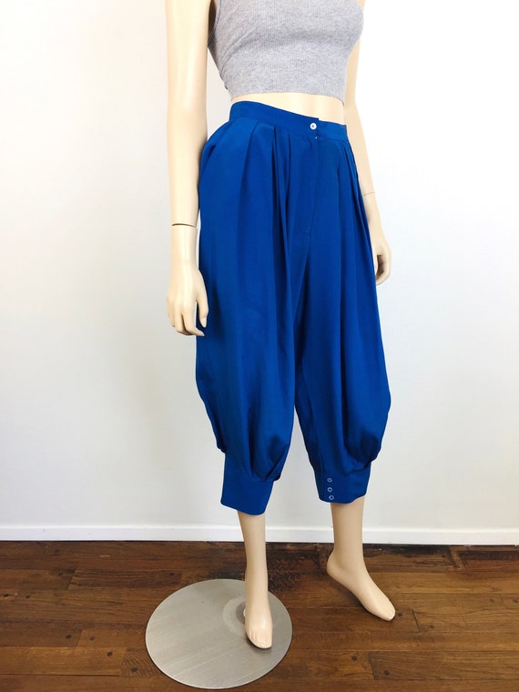 Vintage 1980s Blue SILK PLEATED HAREM Pants - image 6