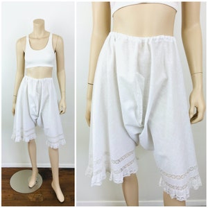 Vintage Antique 1900s EDWARDIAN / VICTORIAN White Cotton & LACE  Spit Crotch Bloomers