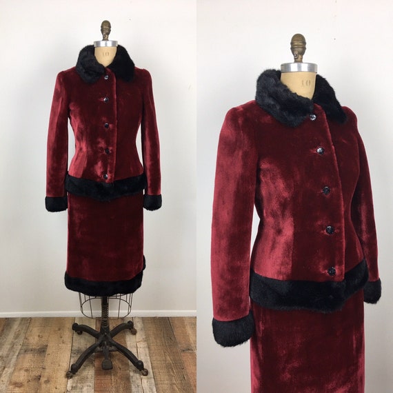 60s Vintage GIVENCHY Red & Black FAUX FUR Skirt Su