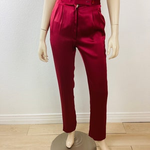 Vintage 1970s SLINKY SILK CHARMEUSE Burgundy Red Minimalist Trousers / Pants X S