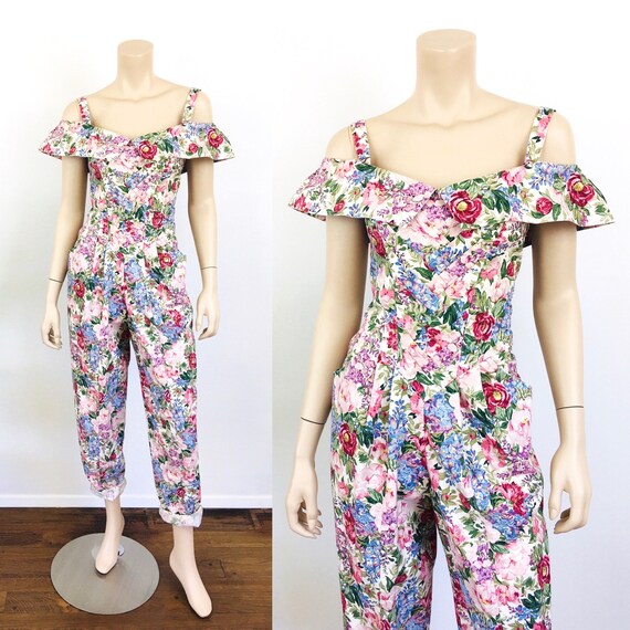 1980s Vintage KAREN ALEXANDER Floral Print JUMPSUI