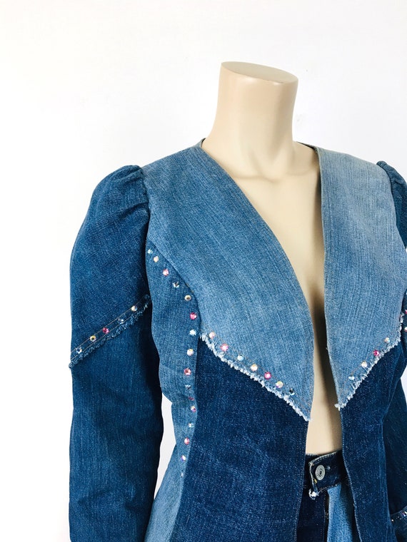 Vintage 1970s LOVE MELODY Patchwork DENIM Rhinest… - image 10