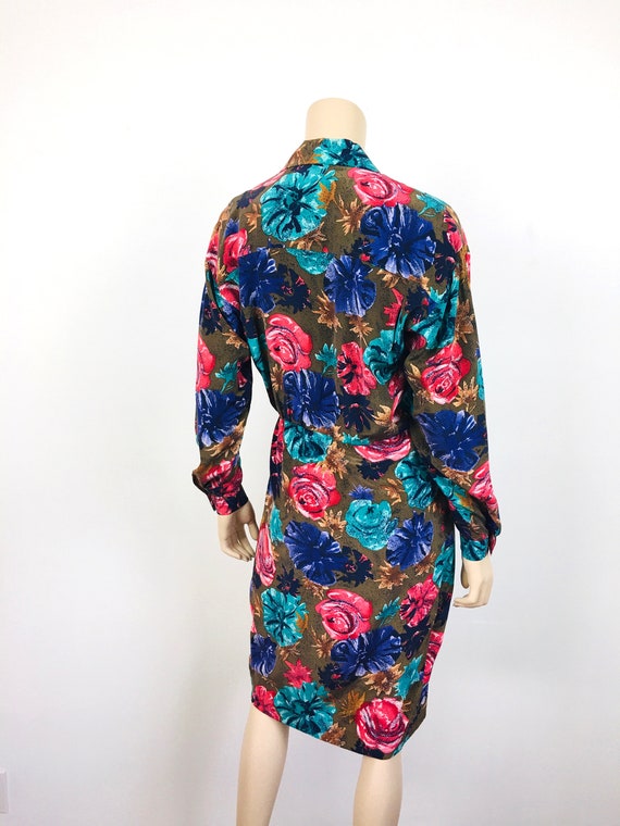 Vintage 1980s FLORAL Print SILK Sarong Skirt Secr… - image 8