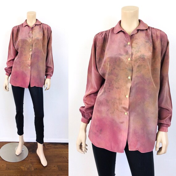 Vintage 1970s TIE DYED Pleated Loose Fit SILK Blou