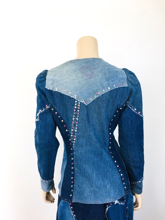 Vintage 1970s LOVE MELODY Patchwork DENIM Rhinest… - image 8